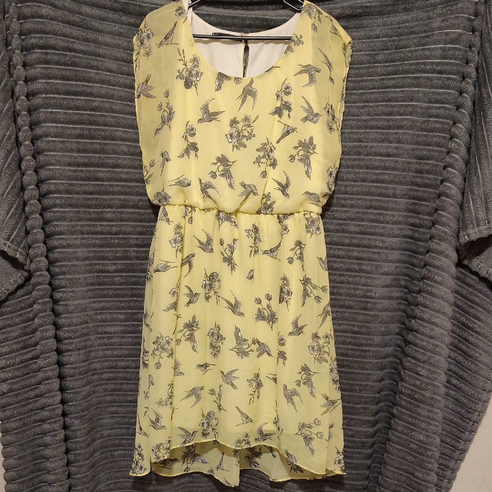 Maurices Yellow Bird Print Mini Dress